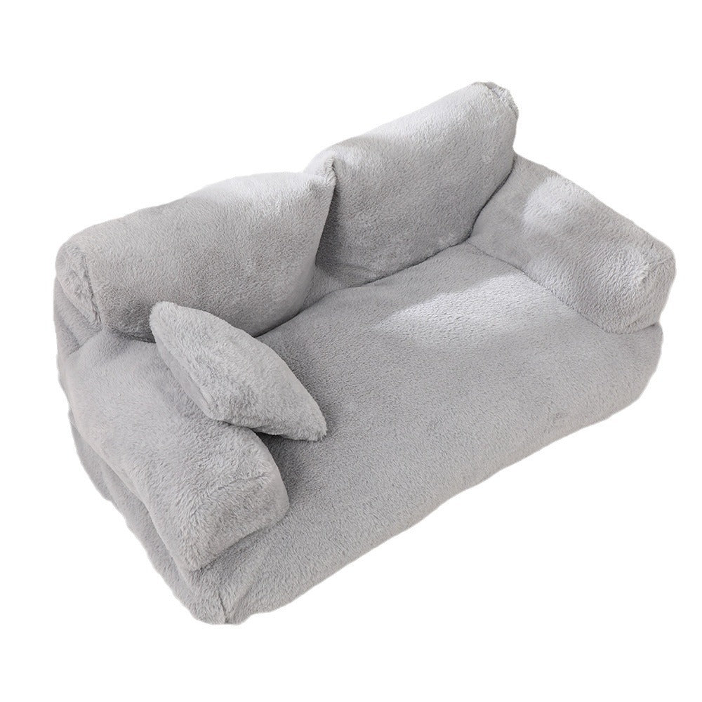 Plush Dog Sofa Bed – Soft Rabbit Fur Pet Couch for All Sizes