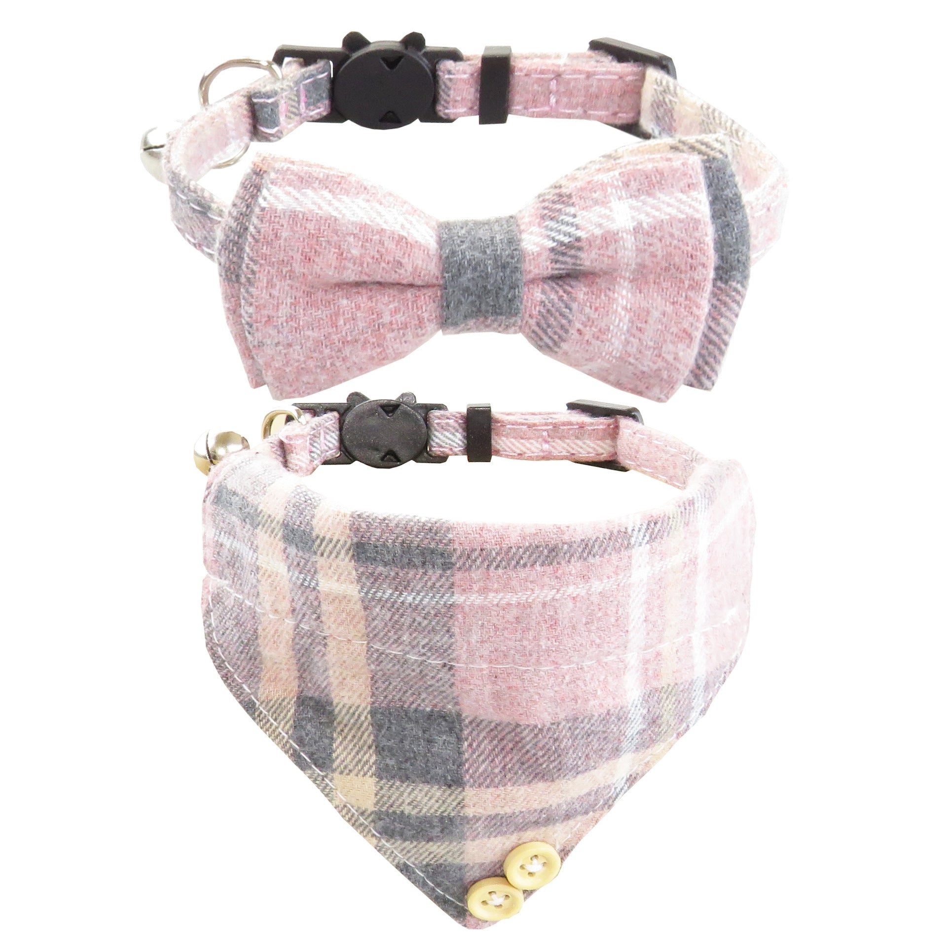 Plaid Bow Tie Cat Collar Bandana – Adjustable Breakaway Collar for Cats & Small Pets