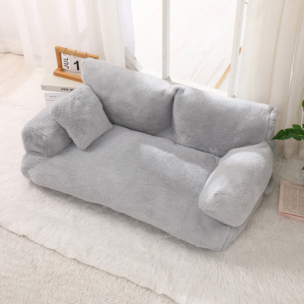 Plush Dog Sofa Bed – Soft Rabbit Fur Pet Couch for All Sizes