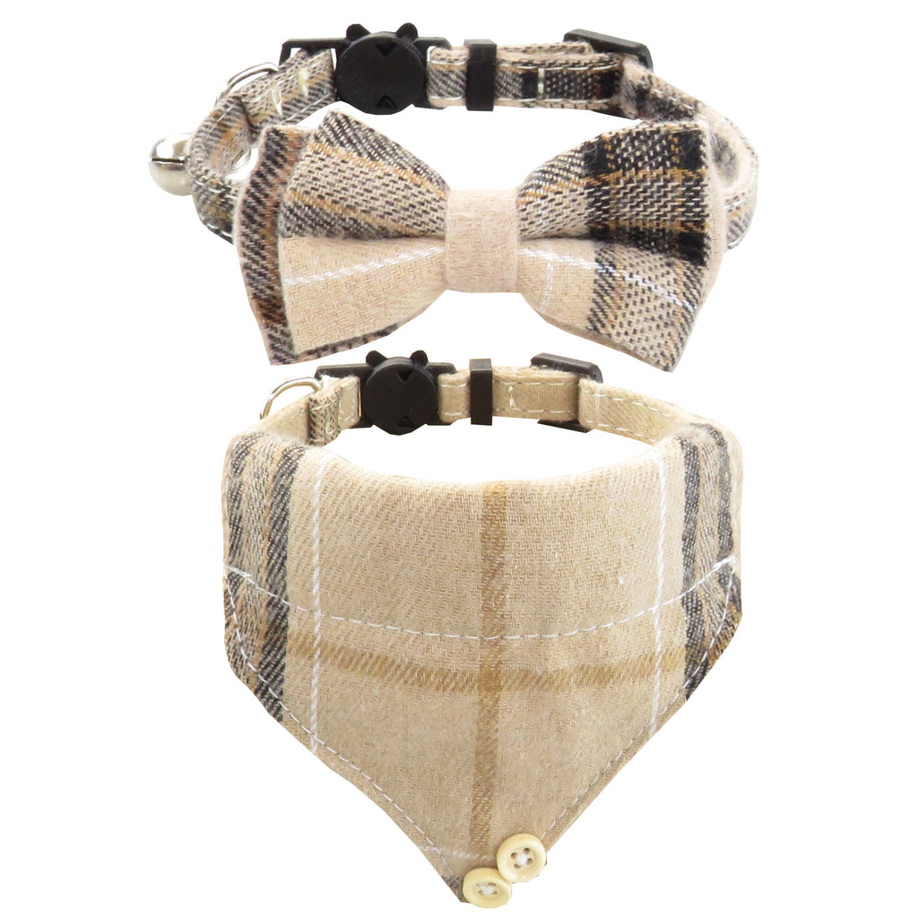 Plaid Bow Tie Cat Collar Bandana – Adjustable Breakaway Collar for Cats & Small Pets
