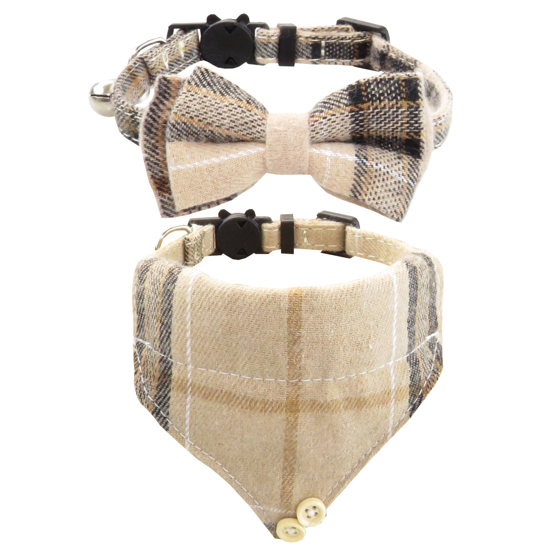Plaid Bow Tie Cat Collar Bandana – Adjustable Breakaway Collar for Cats & Small Pets