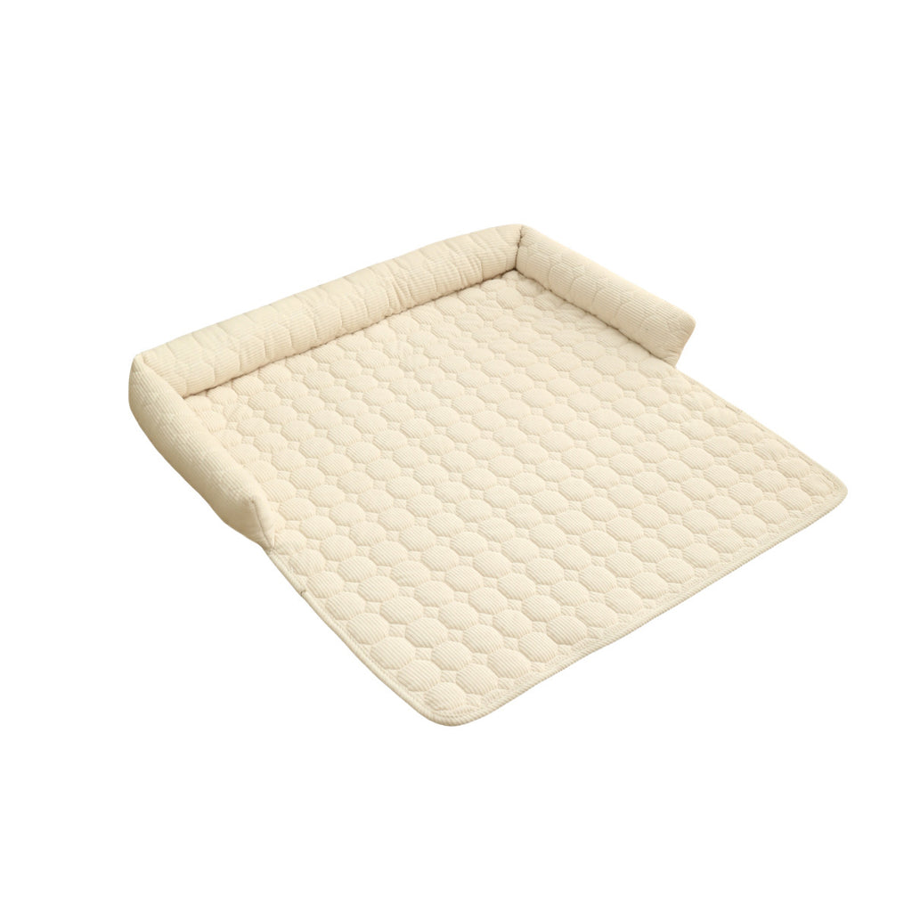 Corduroy Calming Pet Bed & Blanket Mat with Neck Pillow – Soft, Thick Dog & Cat Nest for Home, Car & Outdoor Use