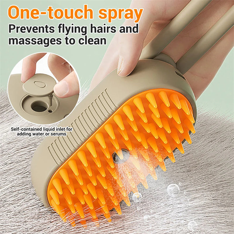 3-in-1 Cat & Dog Steam Brush – Electric Pet Grooming Comb, Hair Removal & Massage Spray Brush