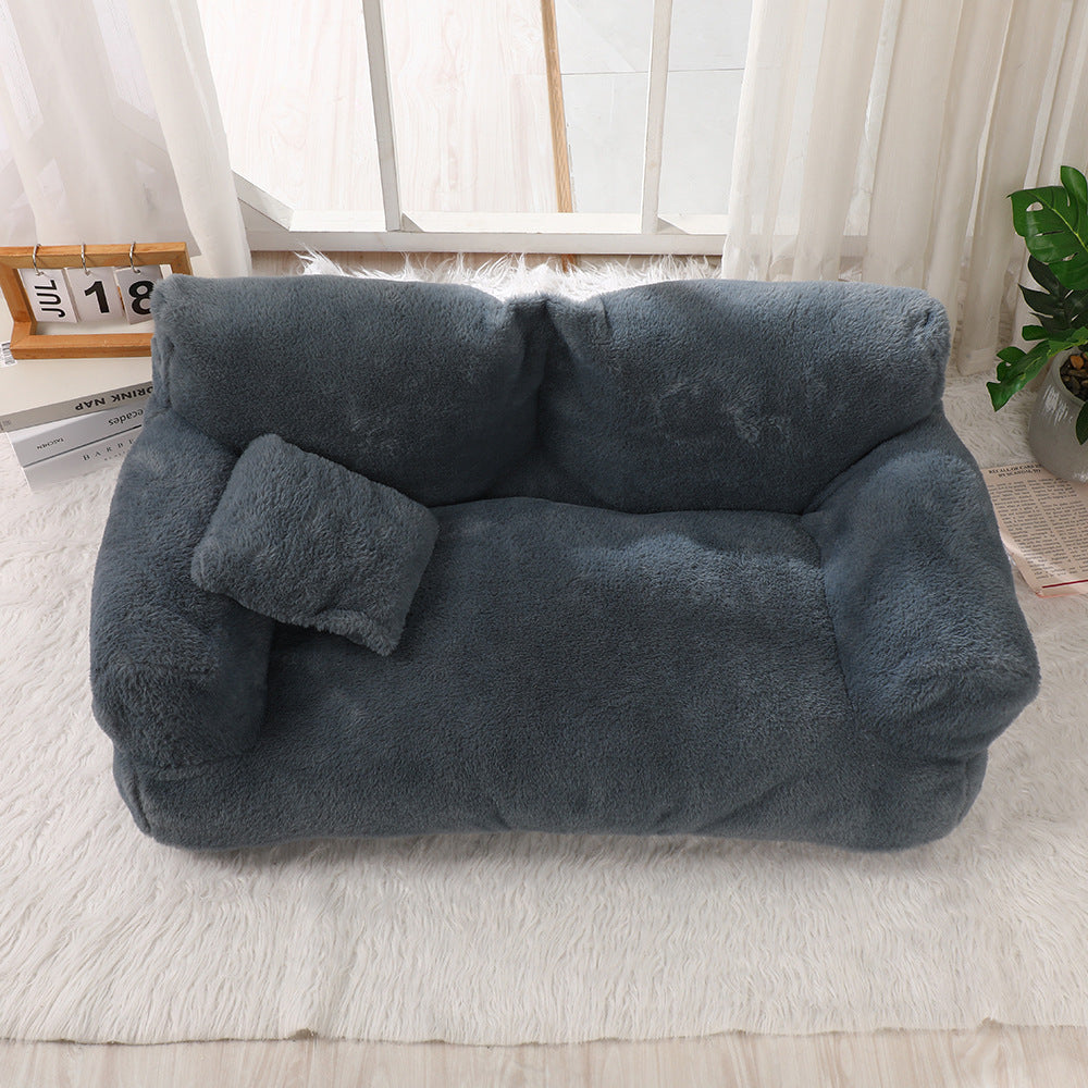 Plush Dog Sofa Bed – Soft Rabbit Fur Pet Couch for All Sizes