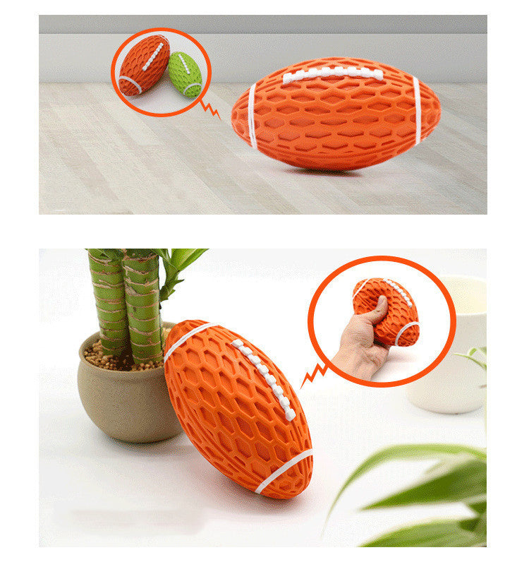Durable Rugby Dog Toy – Bite-Resistant & Squeaky Chew Ball for Fun Play and Boredom Relief
