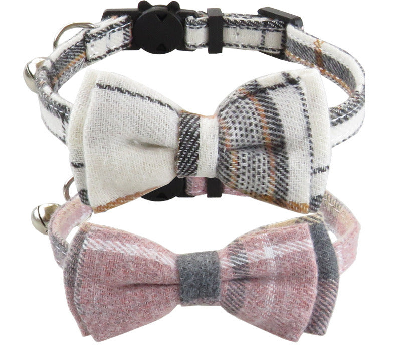 Plaid Bow Tie Cat Collar Bandana – Adjustable Breakaway Collar for Cats & Small Pets
