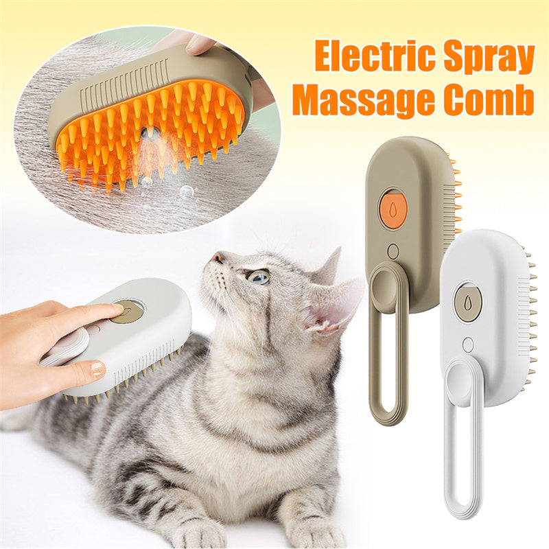 3-in-1 Cat & Dog Steam Brush – Electric Pet Grooming Comb, Hair Removal & Massage Spray Brush