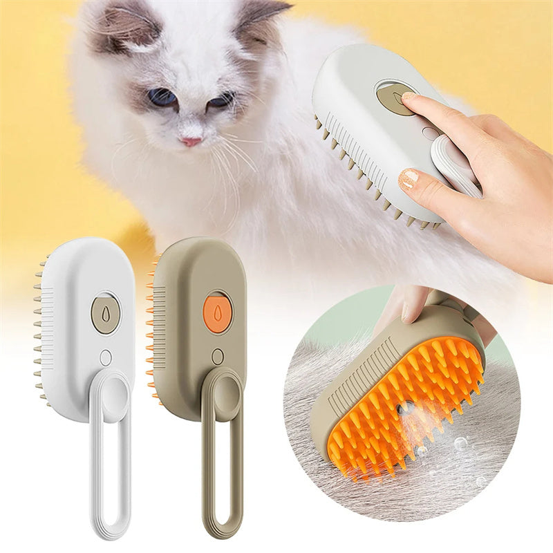 3-in-1 Cat & Dog Steam Brush – Electric Pet Grooming Comb, Hair Removal & Massage Spray Brush