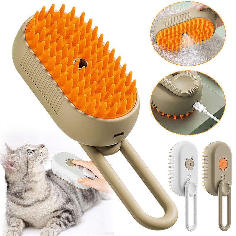 3-in-1 Cat & Dog Steam Brush – Electric Pet Grooming Comb, Hair Removal & Massage Spray Brush