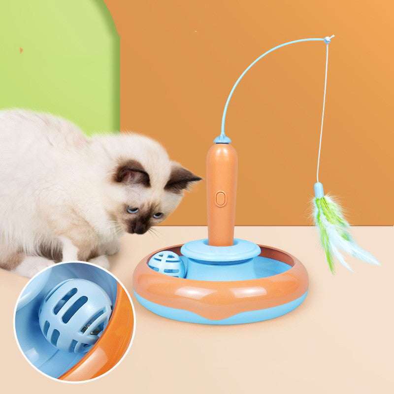 2-in-1 Interactive Cat Toy with Feather – Spinning Turntable & Self-Play Fun for Active Cats
