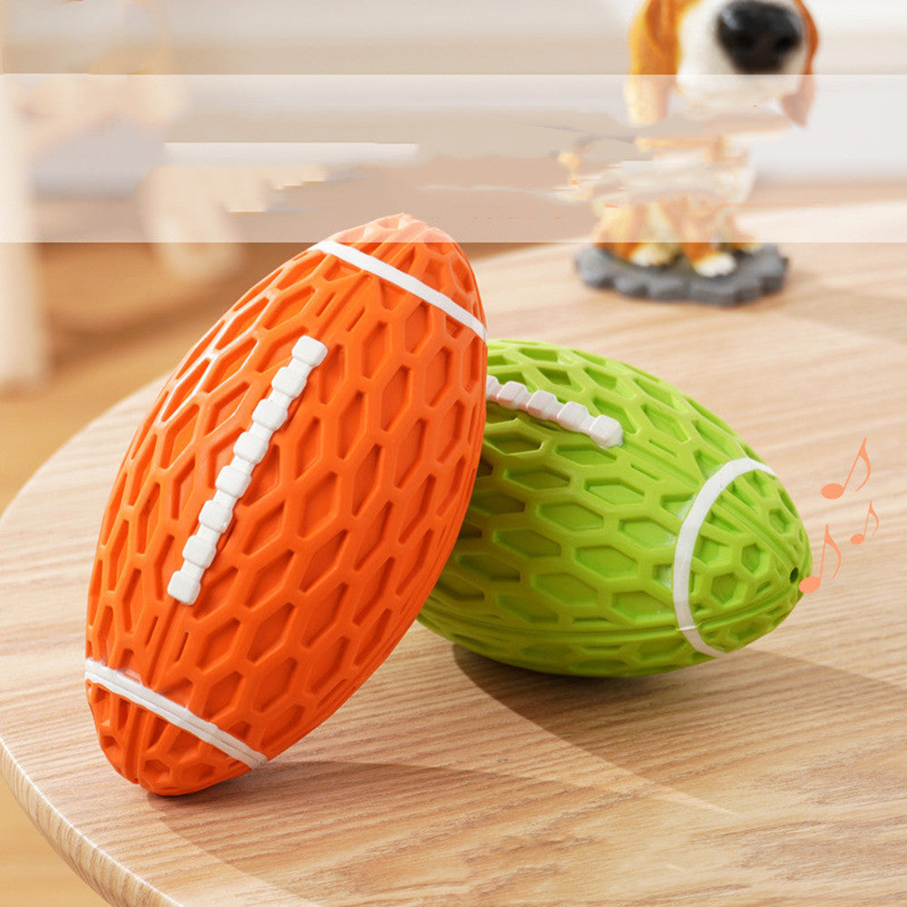Durable Rugby Dog Toy – Bite-Resistant & Squeaky Chew Ball for Fun Play and Boredom Relief