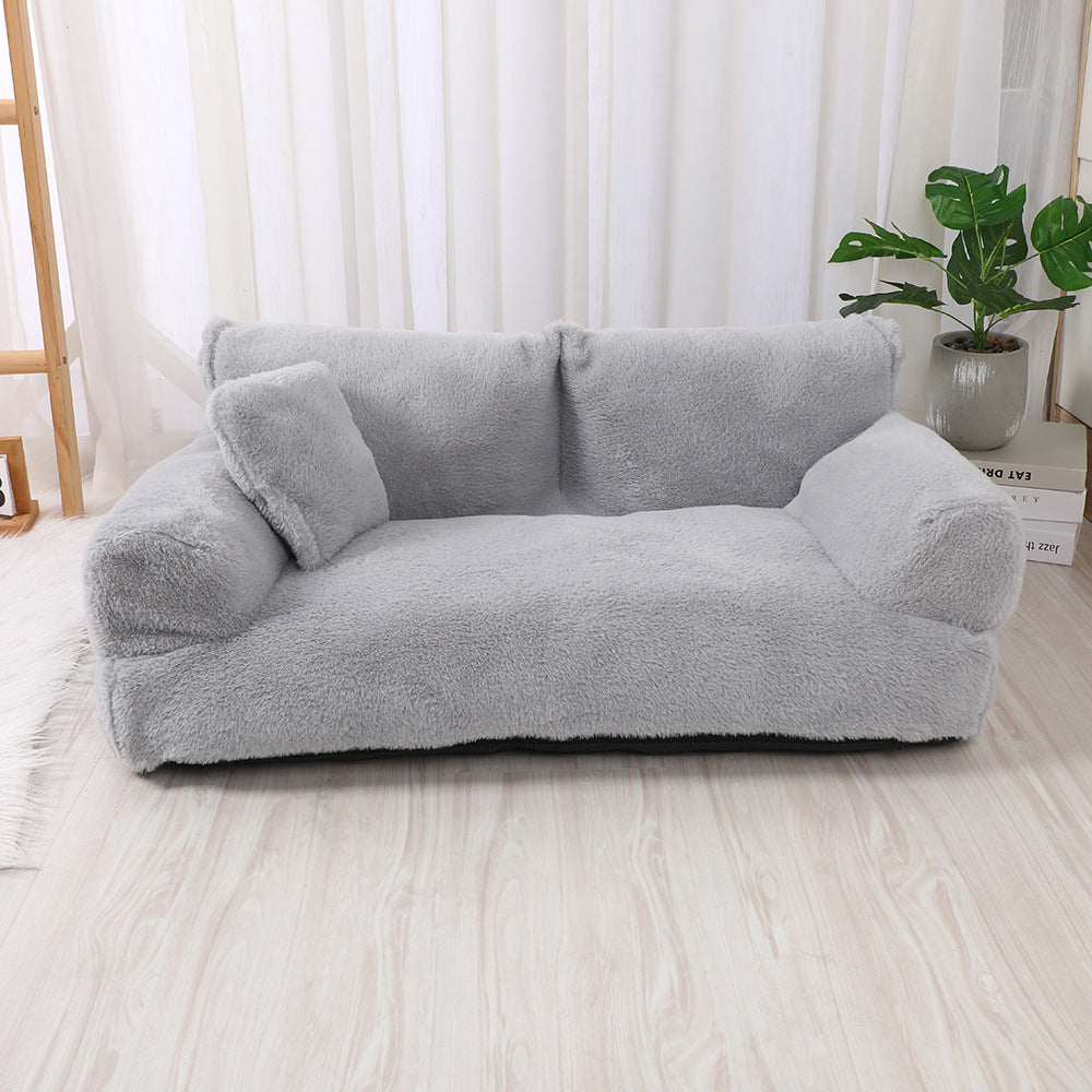 Plush Dog Sofa Bed – Soft Rabbit Fur Pet Couch for All Sizes