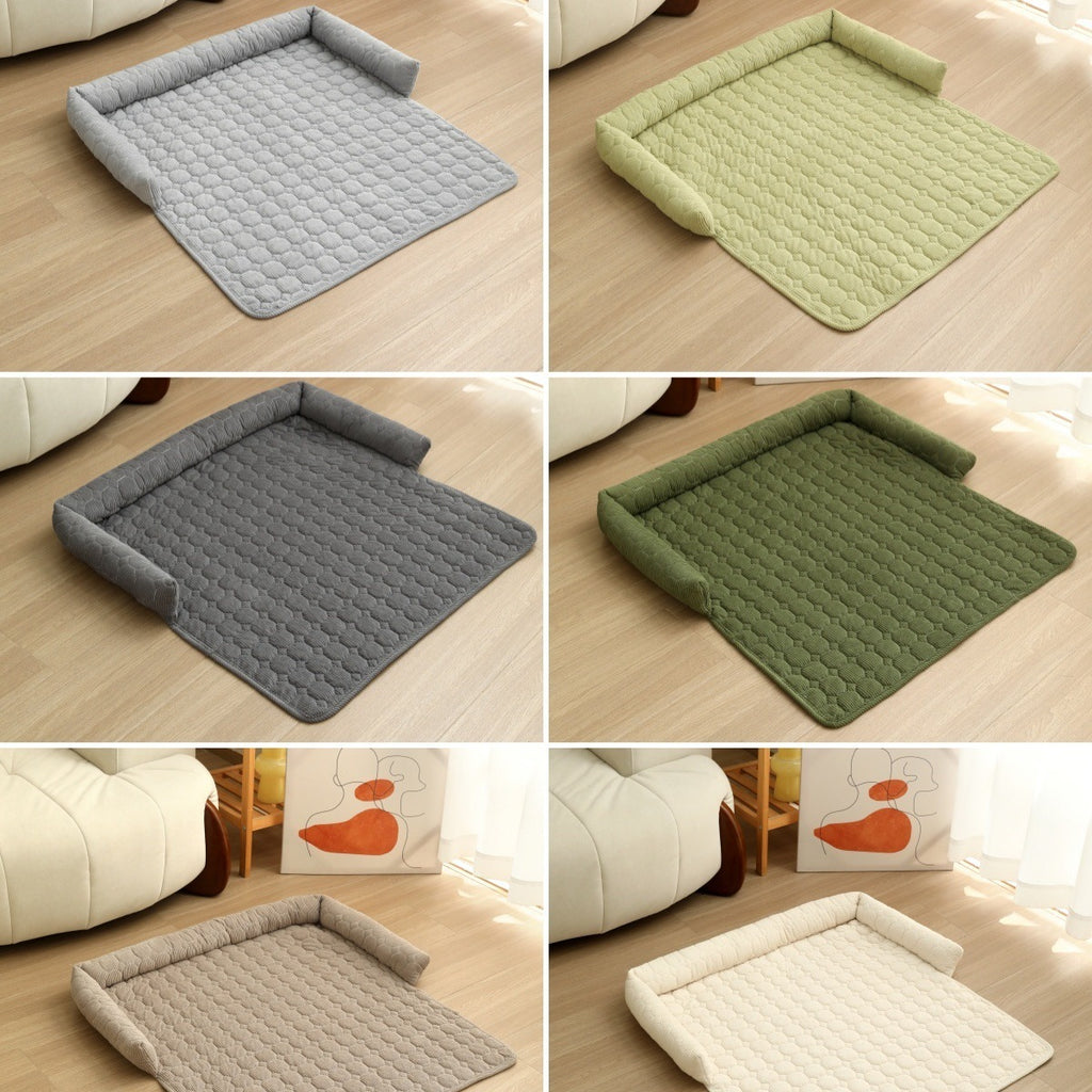 Corduroy Calming Pet Bed & Blanket Mat with Neck Pillow – Soft, Thick Dog & Cat Nest for Home, Car & Outdoor Use